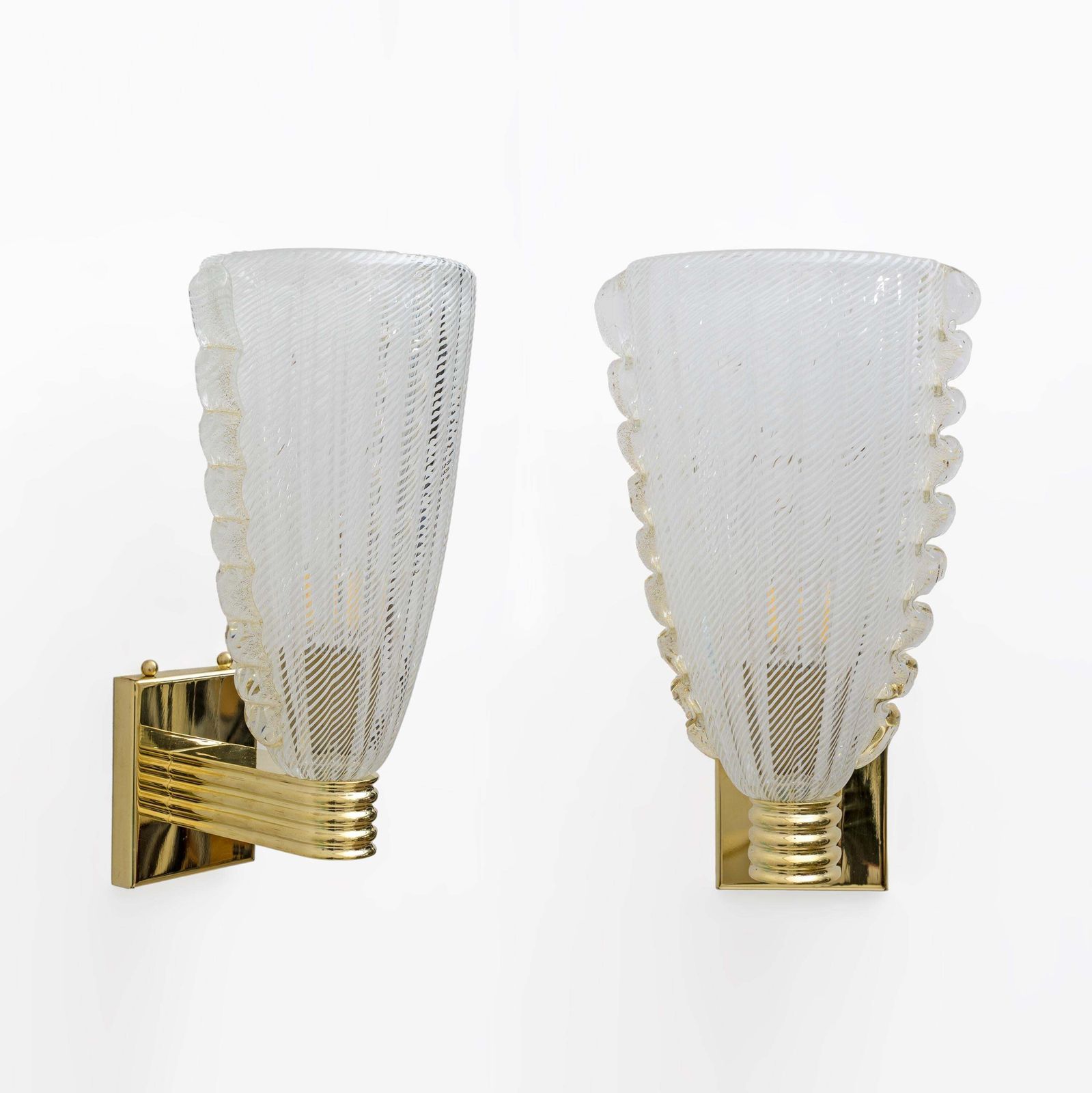 Attributed To Barovier & Toso Brass And "Reticello" Murano Glass Sconces photo furniture