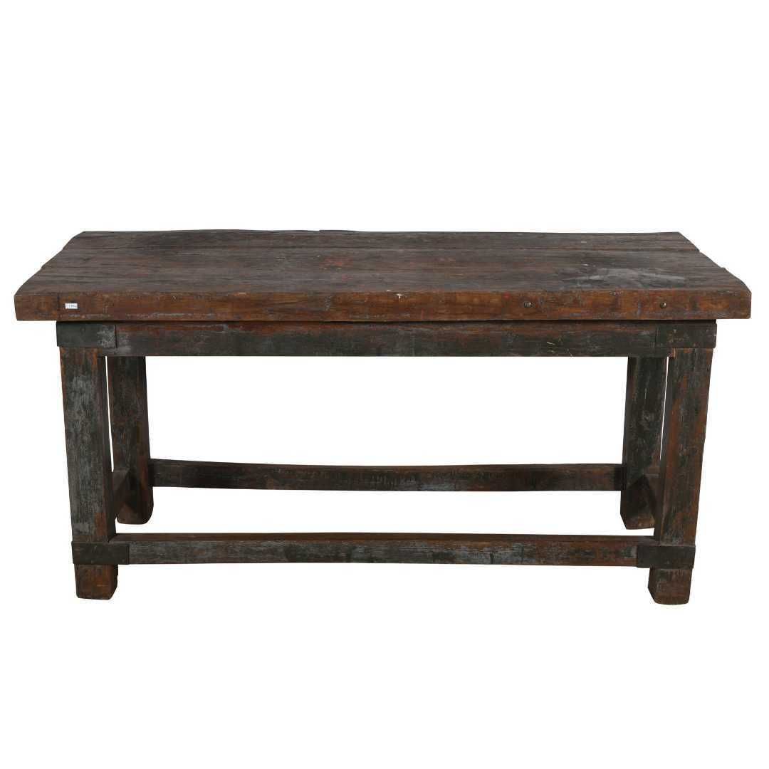 Antique Charcoal Teak Kitchen Table – Indian Industrial Work Bench, Gujarat C1880 photo furniture