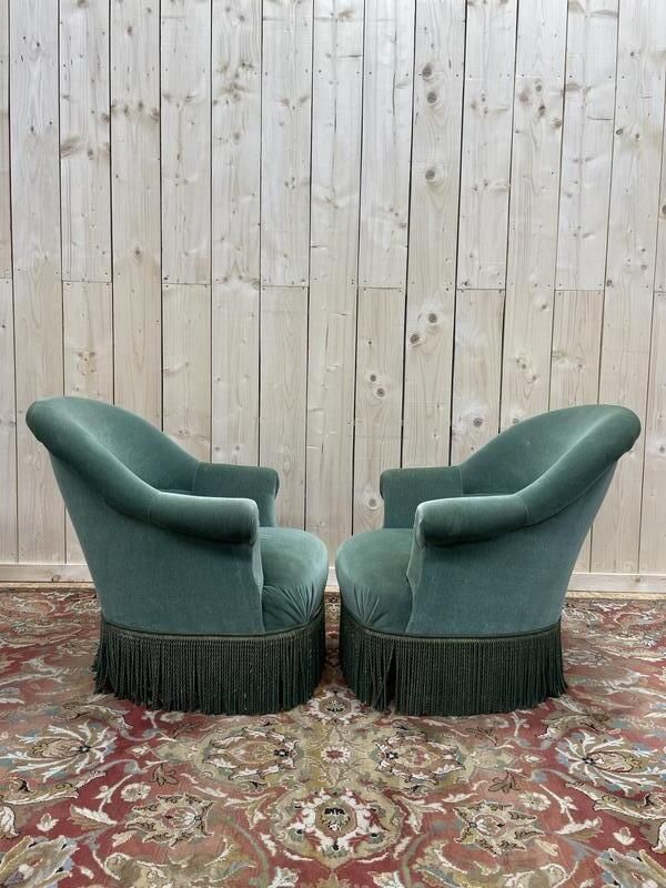 Paire De Fauteuils Crapaud En Velours Vert Style Napoléon III photo Furniture