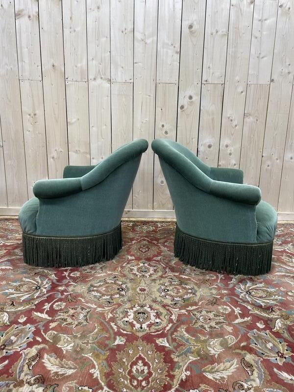 Paire De Fauteuils Crapaud En Velours Vert Style Napoléon III photo 530.0