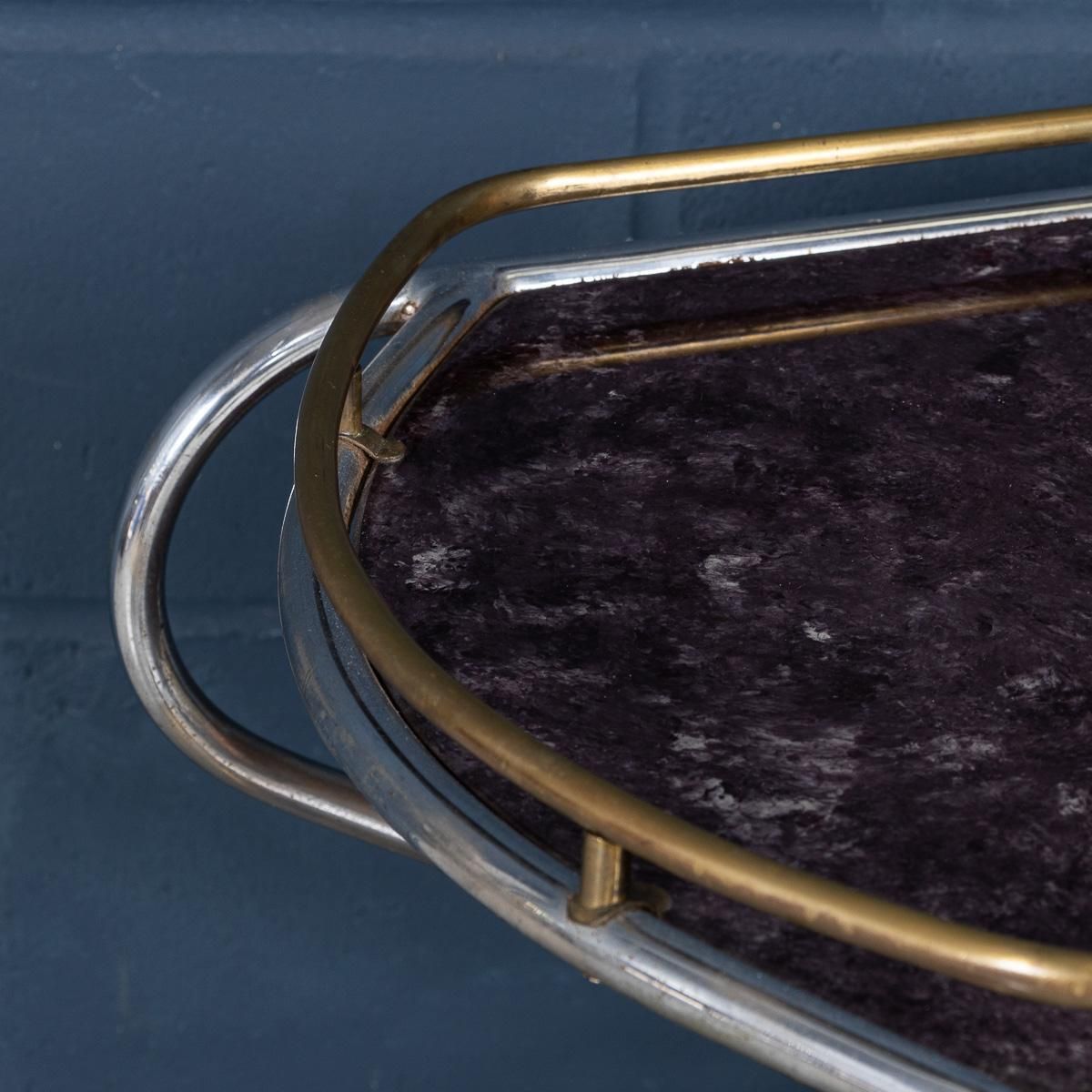 photo furniture Vintage 20thc Italian Steel & Glass Drinks Trolley With Marble Effect C.1980