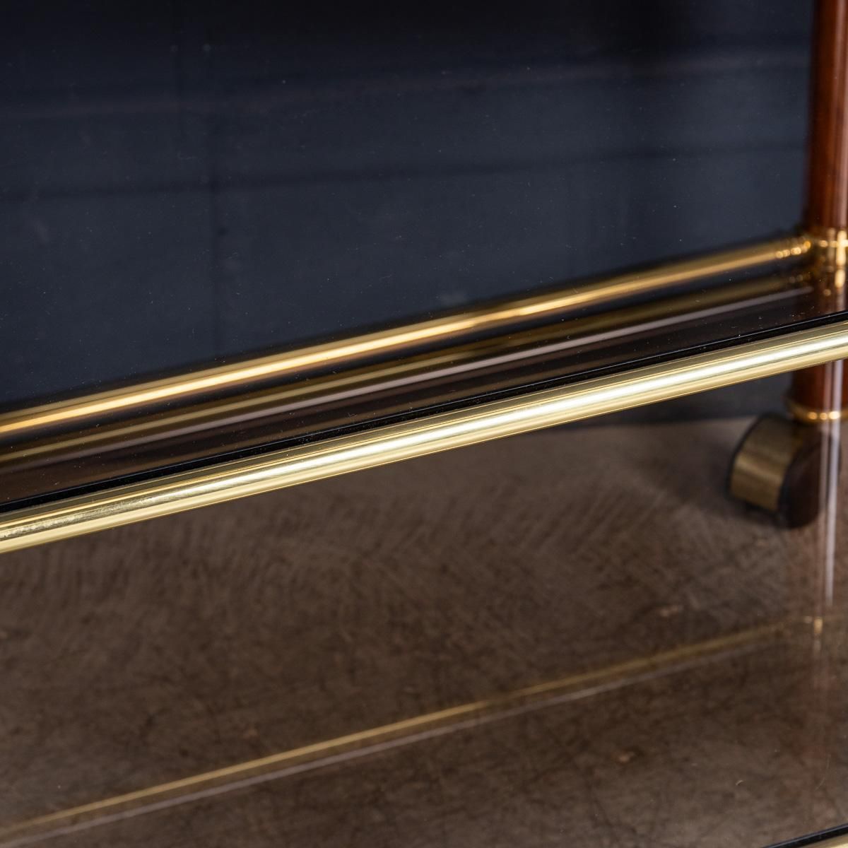 photo for sale Vintage 20th Century Italian Brass & Smoked Glass Drinks Trolley C.1980