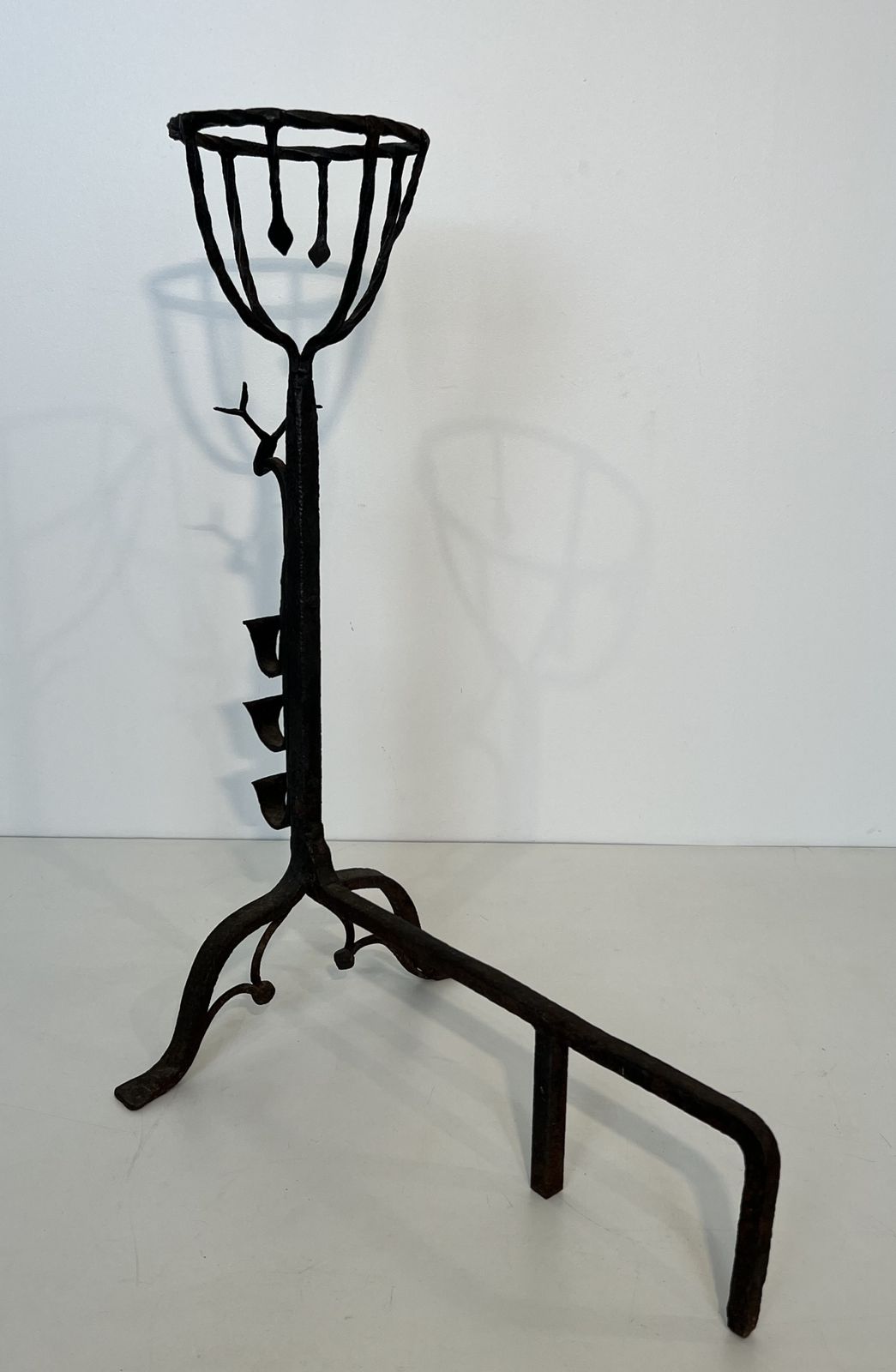 Important Pair Of Wrought Iron Andiers With Deer Heads photo vinterior