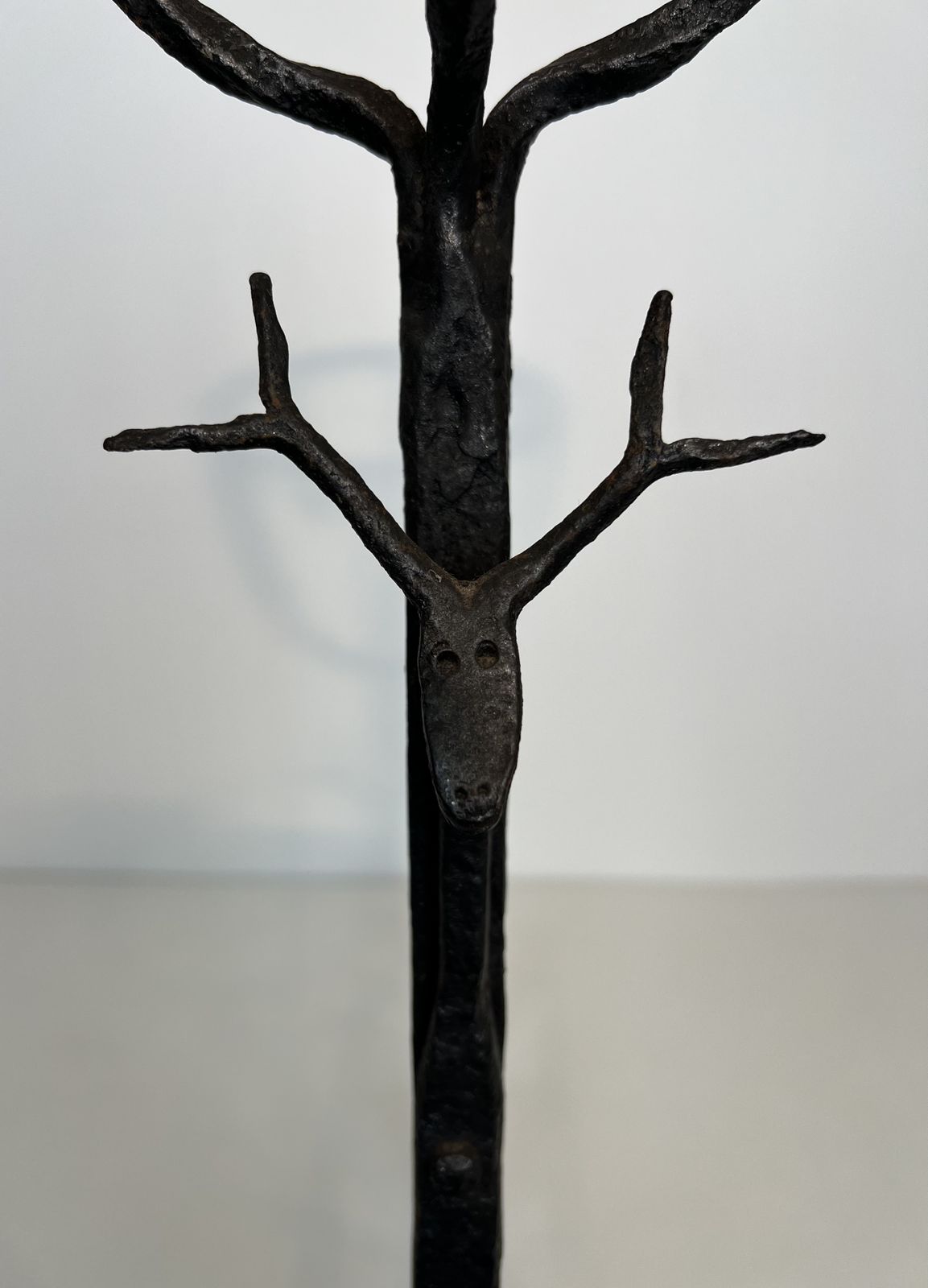 photo furniture Important Pair Of Wrought Iron Andiers With Deer Heads
