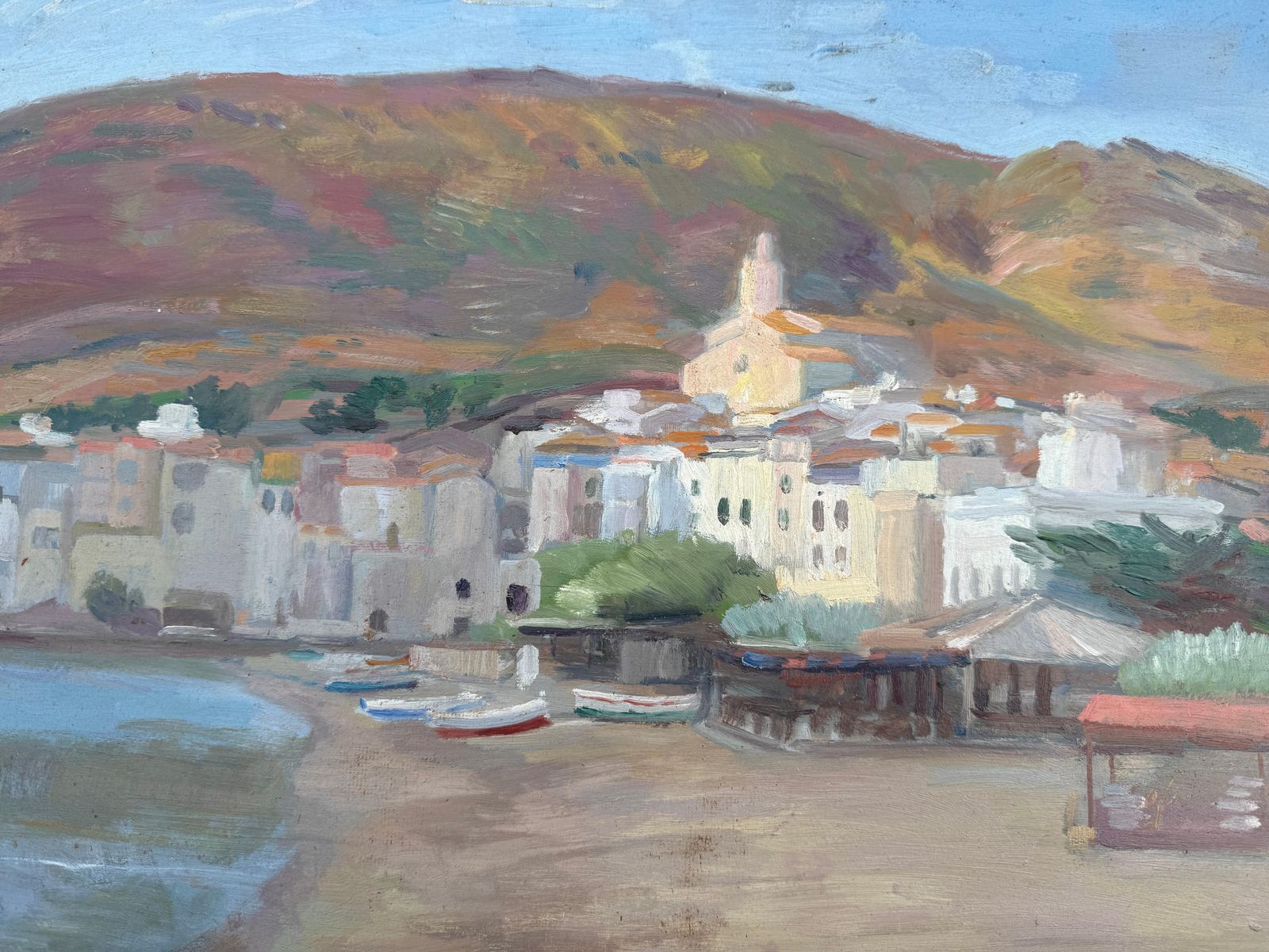 View Of Cadaqués Oil On Board Painting Mediterranean Landscape Spain photo buy