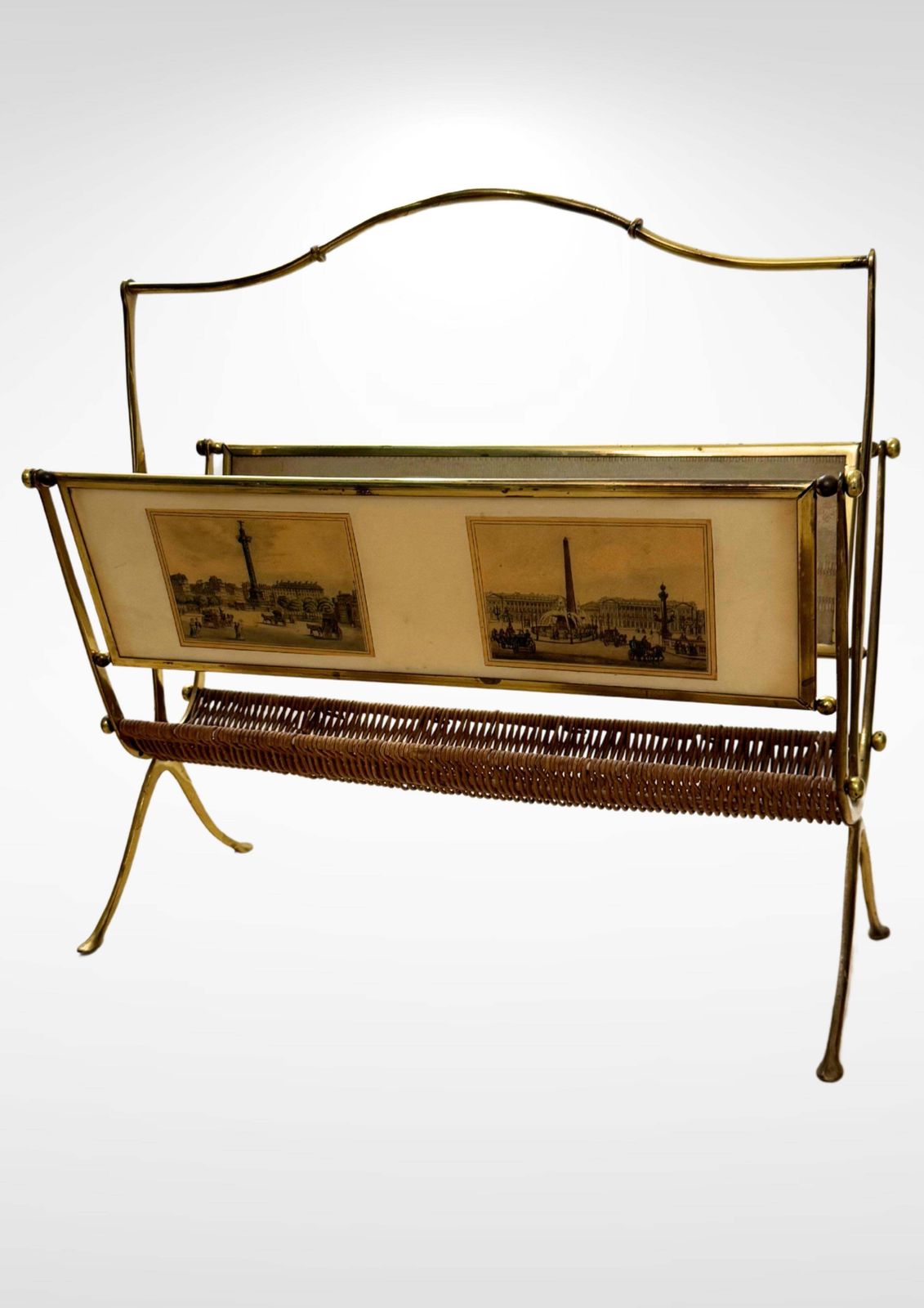 1940s Brass And Rattan Weave Magazine Rack By Maison Baguès photo buy