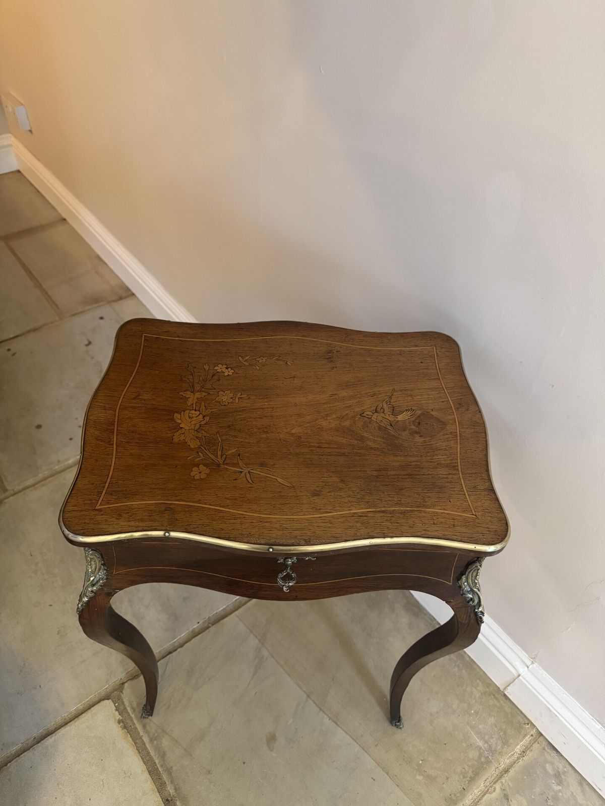 Fine Antique Quality Rosewood Marquetry Inlaid Work Table photo vintage
