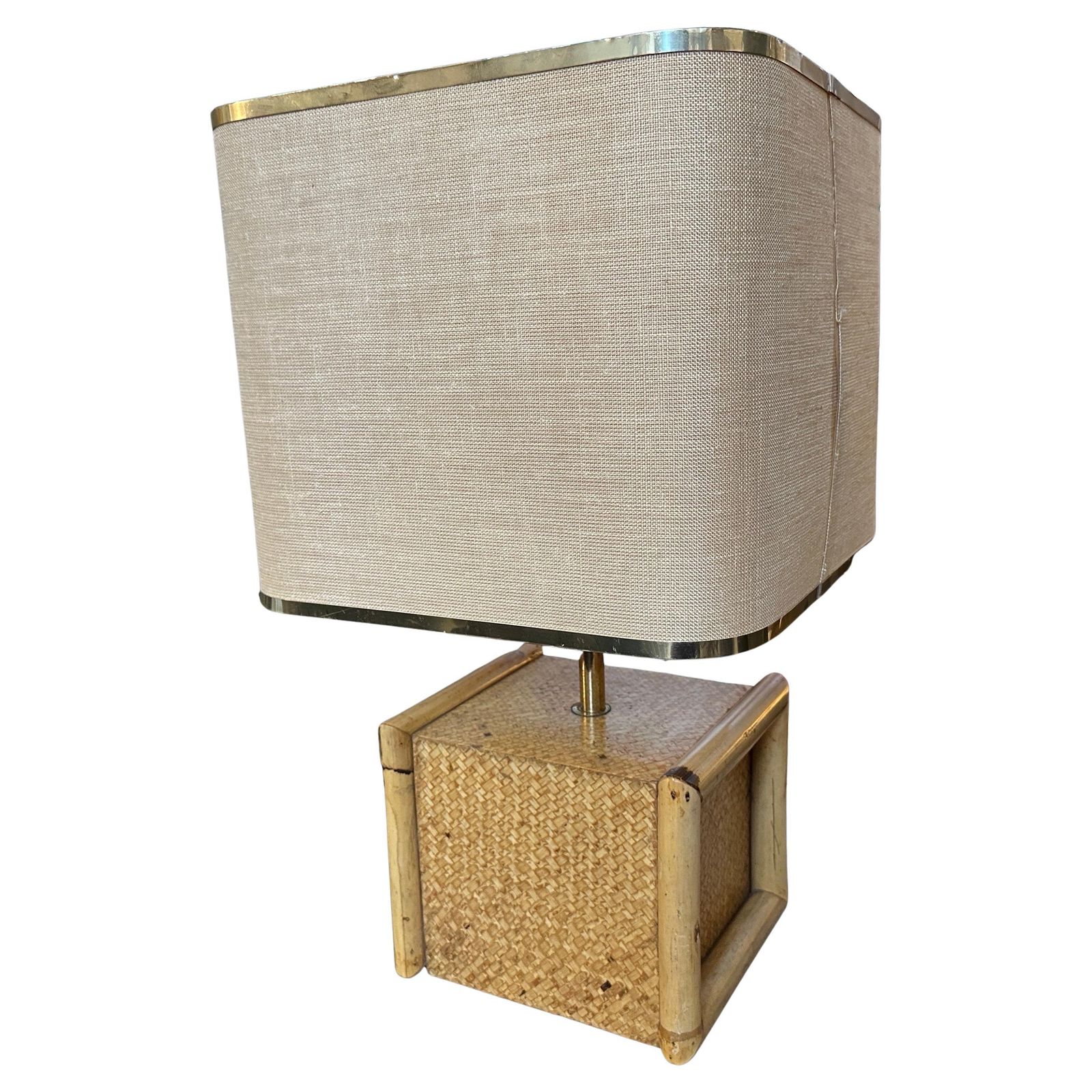 1970s Gio Batta Mid Century Modern Bamboo And Brass Italian Square Table Lamp