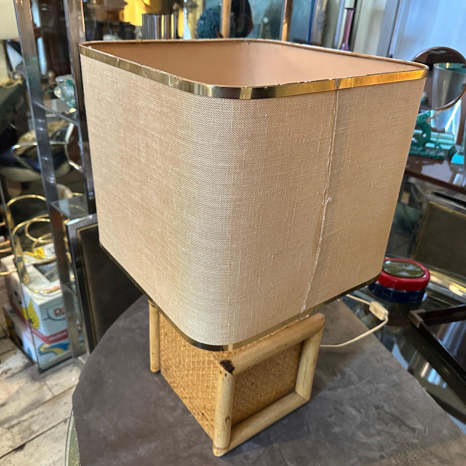 1970s Gio Batta Mid Century Modern Bamboo And Brass Italian Square Table Lamp photo 1287.0
