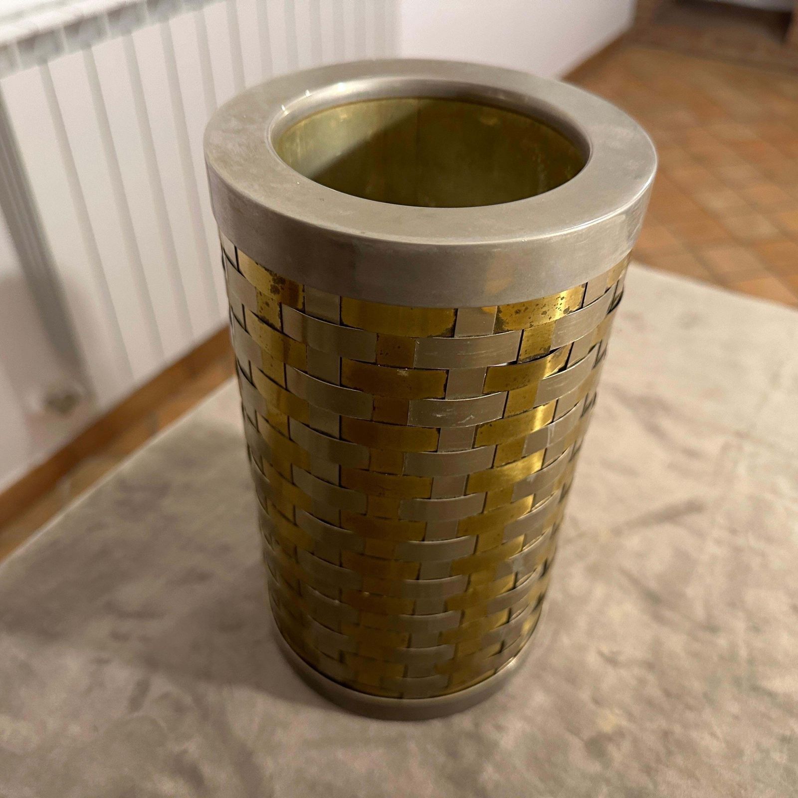 1970s Romeo Rega Mid Century Modern Brass And Silver Plate Italian Wine Cooler photo vintage