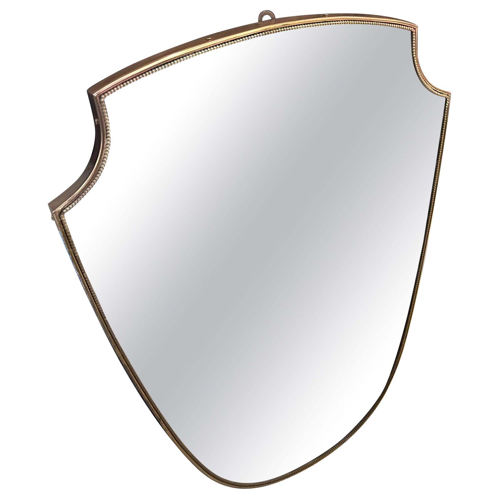 1960s Gio Ponti Style Mid Century Modern Brass Italian Shield Wall Mirror