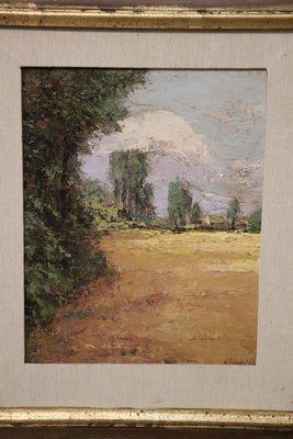 photo for sale Italian Artist, Landscape, Oil Painting On Cardboard, Framed