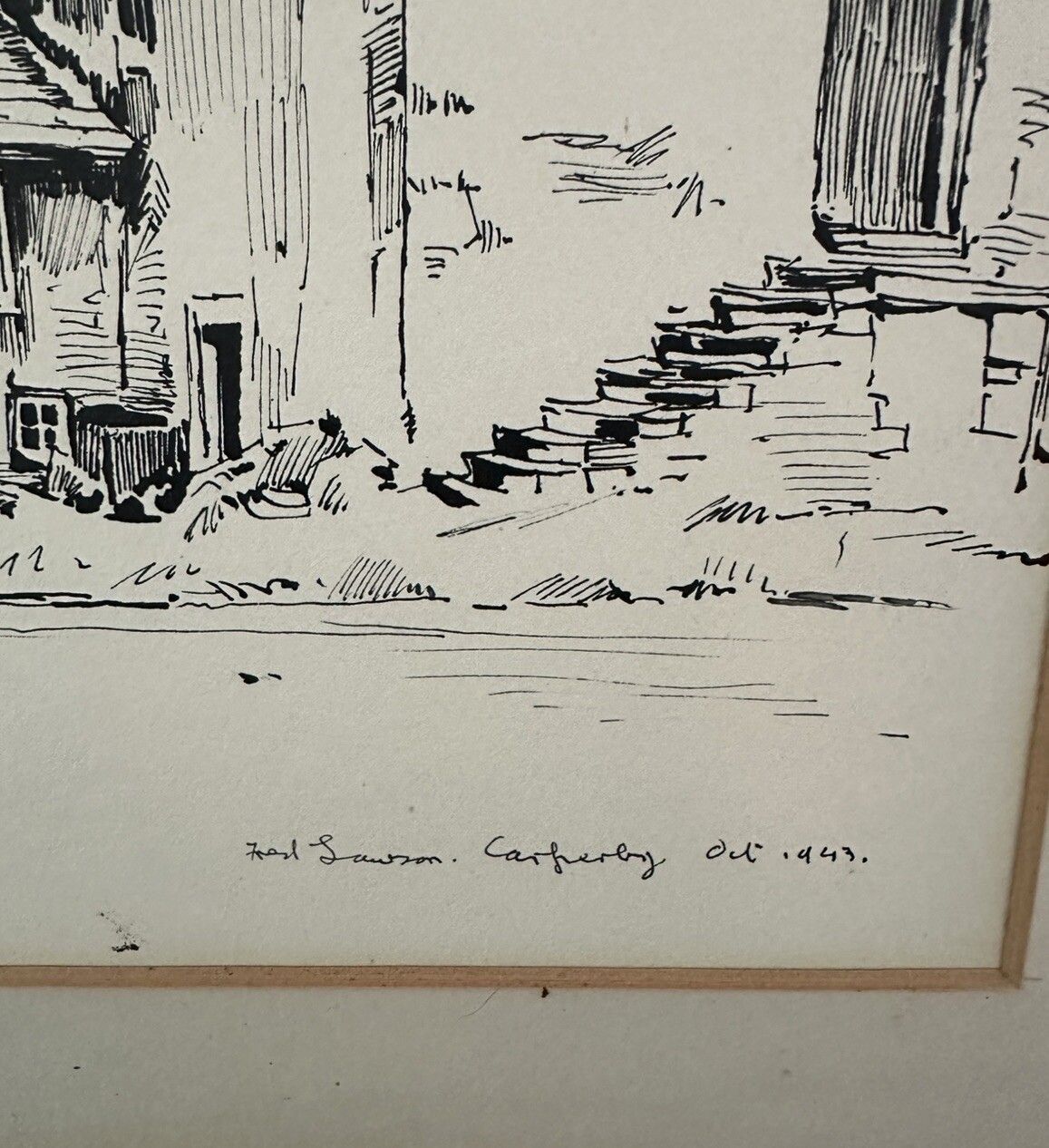 Art Fred Lawson Pencil & Ink Drawing Yorkshire Signed Dated 1943 photo