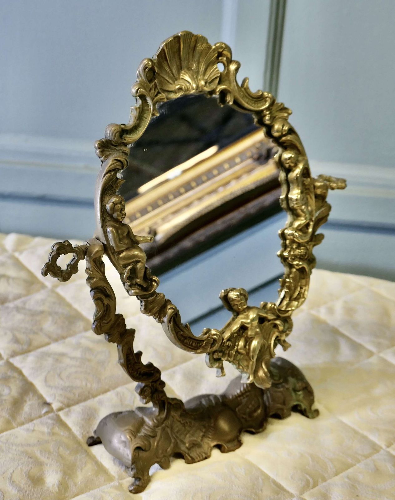 Arts And Crafts Gothic Style Brass Mirror photo Home Decor