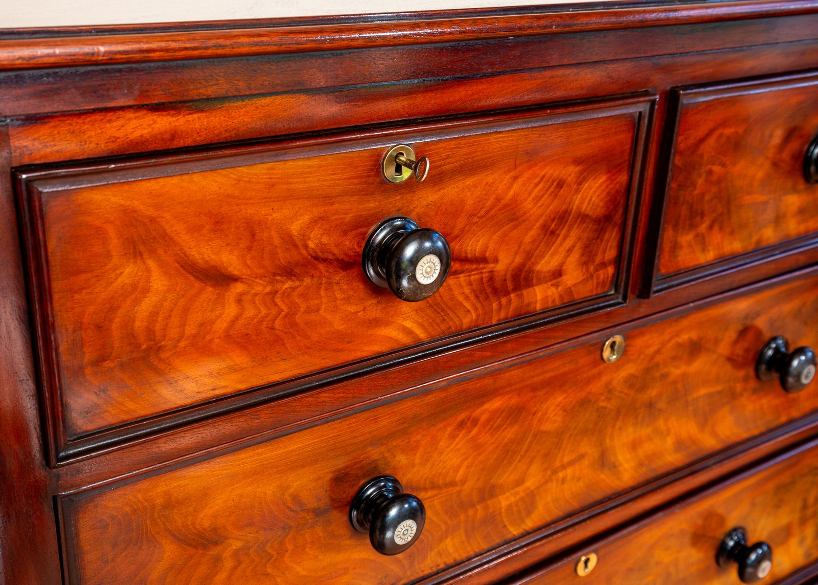 Rare Tall Antique Chest Of Drawers Flame Mahogany 1840 Country House Highboy Tallyboy 7 Drawers Biedermeier 19th Century Mother Pearl Early Victoria.N photo furniture