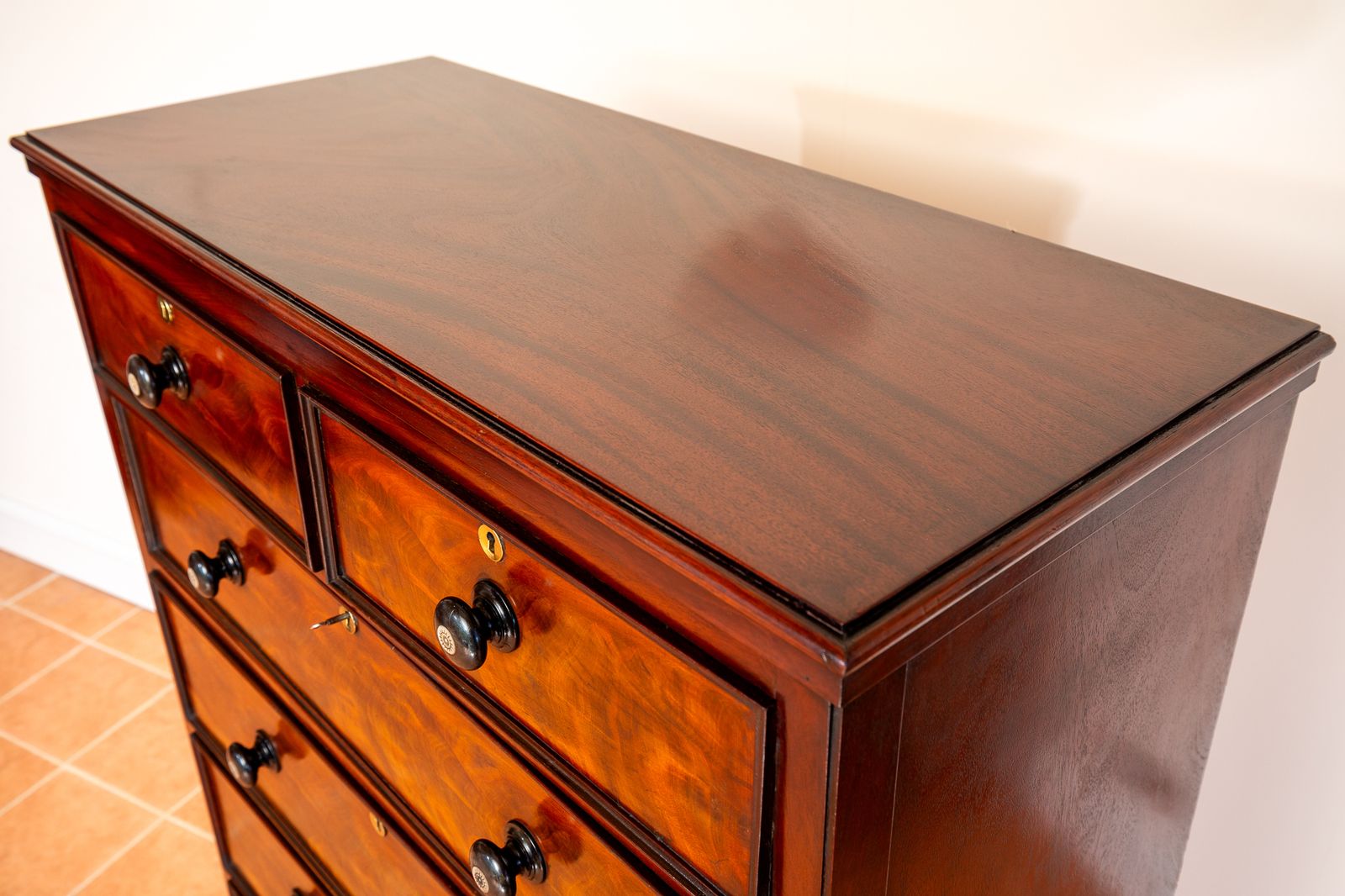 Rare Tall Antique Chest Of Drawers Flame Mahogany 1840 Country House Highboy Tallyboy 7 Drawers Biedermeier 19th Century Mother Pearl Early Victoria.N photo 2950.0
