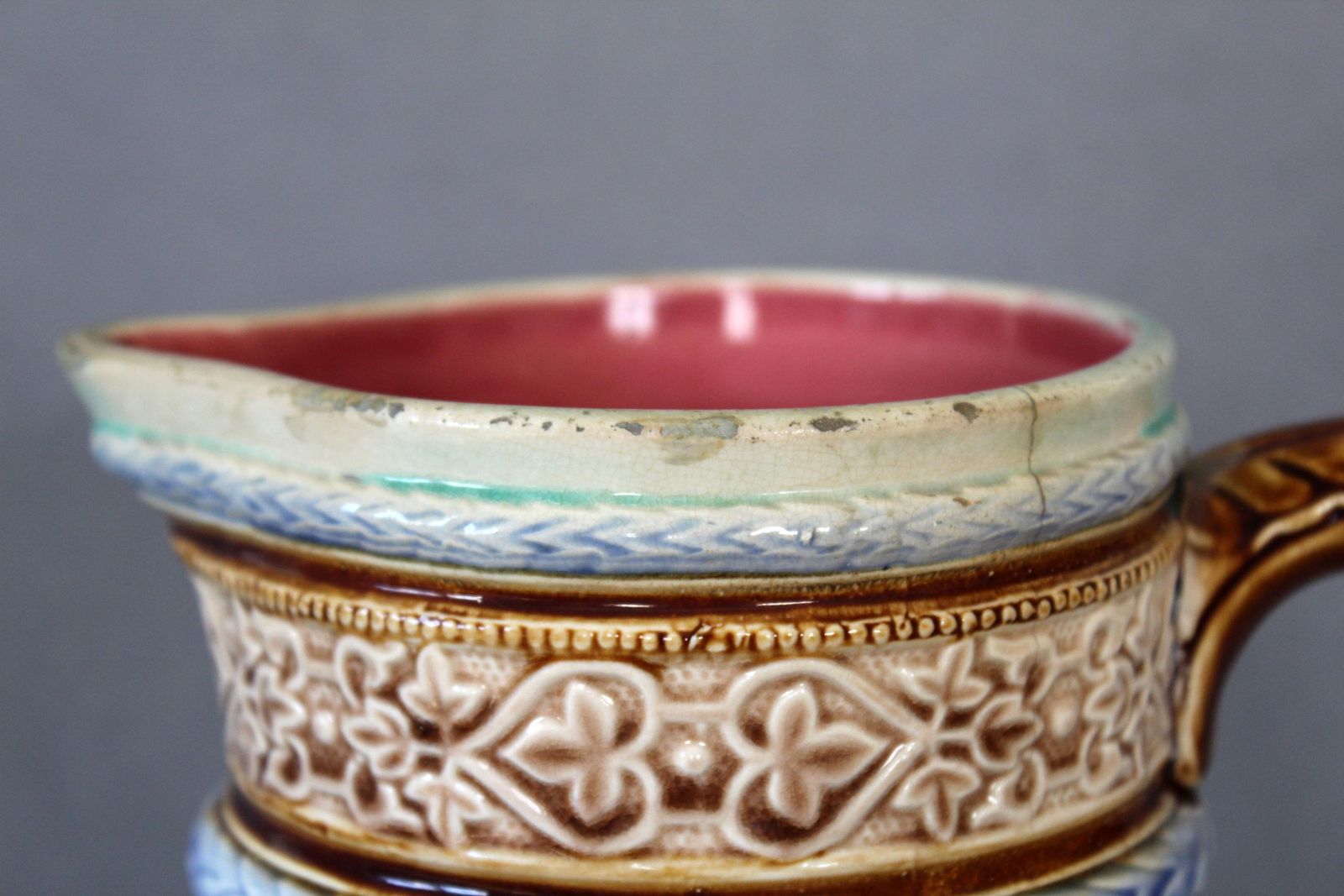 Grote Antieke Mouzin Lecat Nimy Lez Mons België, Ca. 1851–1898, Majolica Keramische Kan / Waterkan, Verzamelobject, Victoriaans photo Woonaccessoires