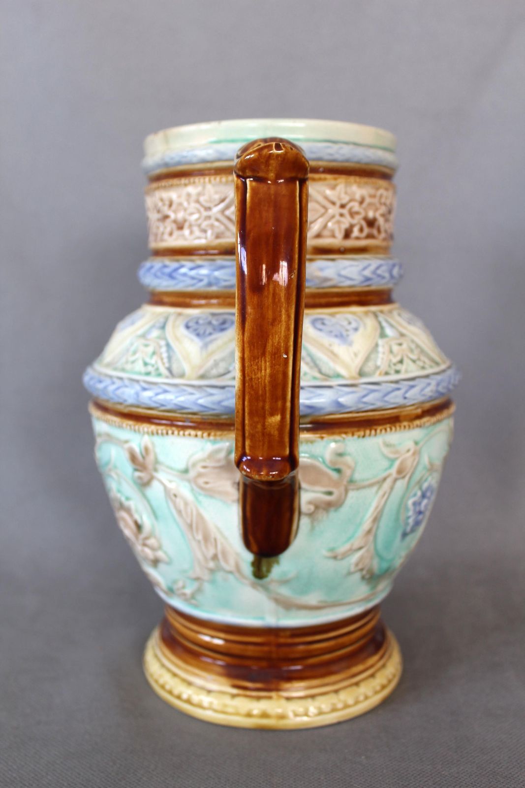 Large And Tall Antique Mouzin Lecat Nimy Lez Mons Belgium, Circa 1851 1898, Majolica Ceramic Jug, Water Pitcher, Collectible, Victorian photo 82.0