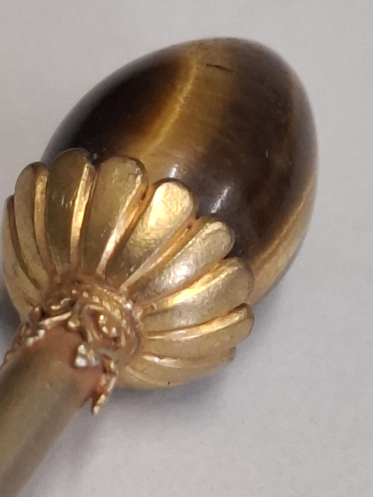 Antique Egg Shaped Tigers Eye Stone And Gold Plate Wax Seal Stamp photo Lighting
