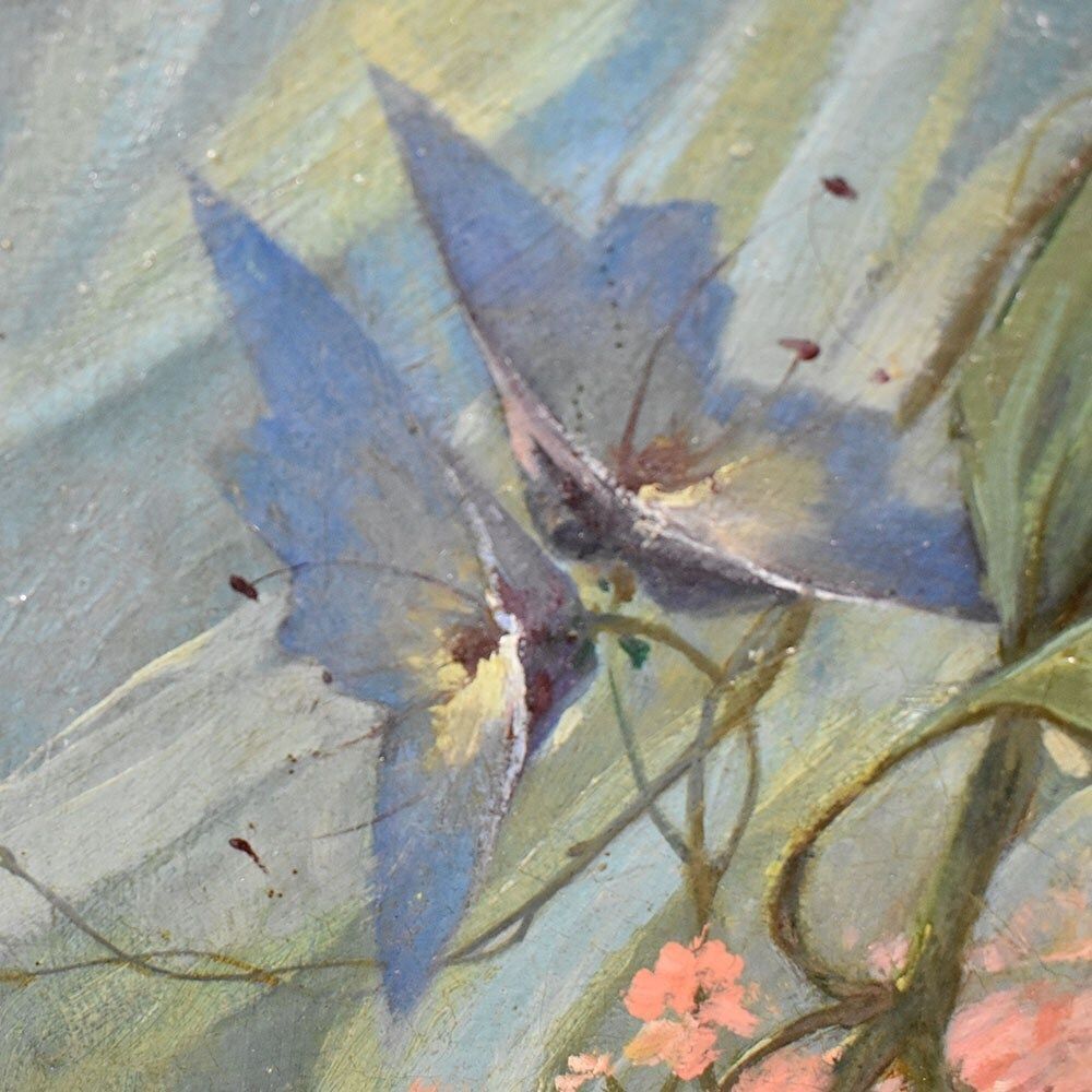 Antique Flower Painting, Dahlias, Roses And Hydrangeas Flowers, Oil On Canvas, 19th Century. (Qf557) photo buy
