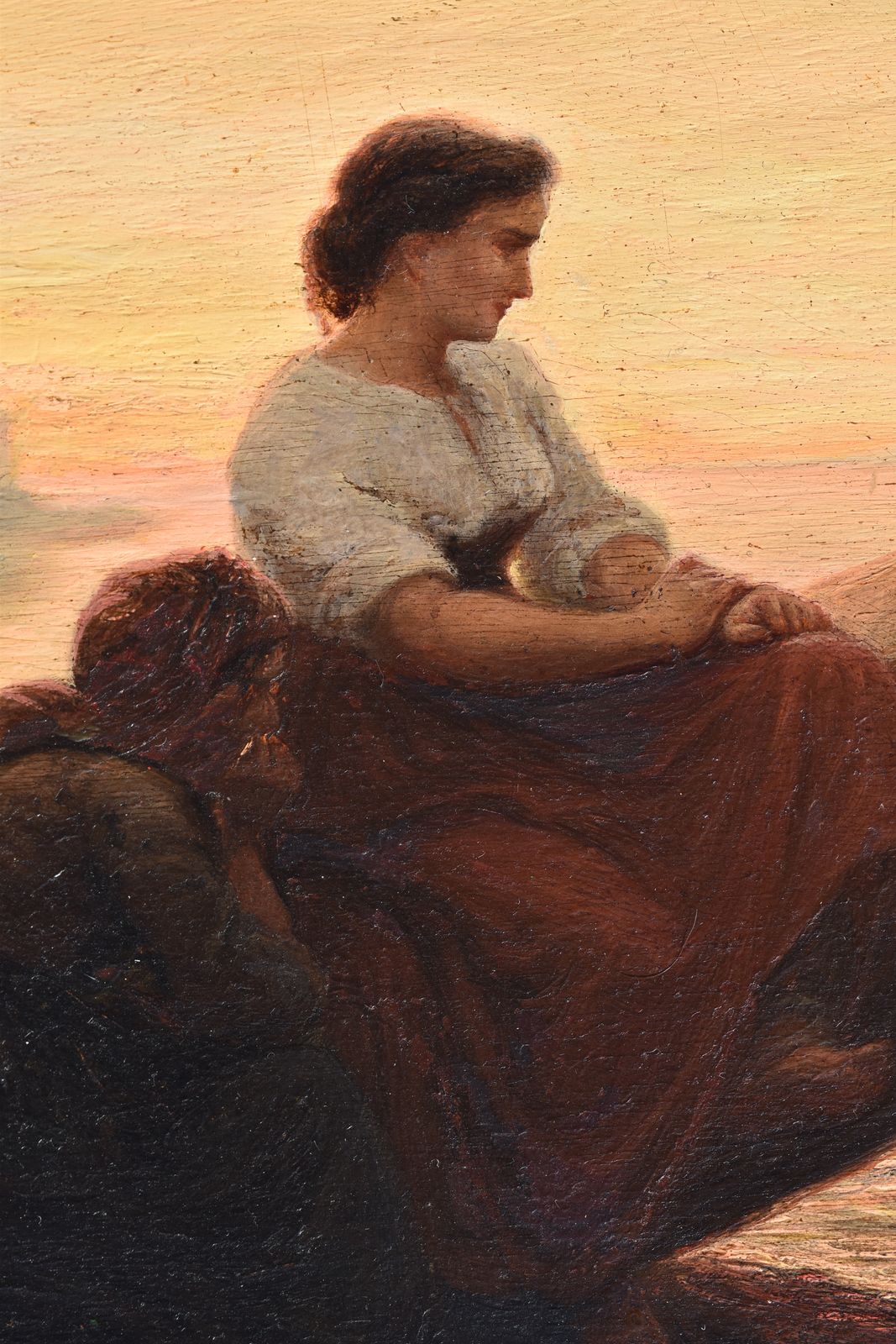 Jean Baptiste Arnaud Durbec, Two Women Looking Out To Sea, Seated On Boats On The Catalans Beach, Marseille (1852) photo furniture