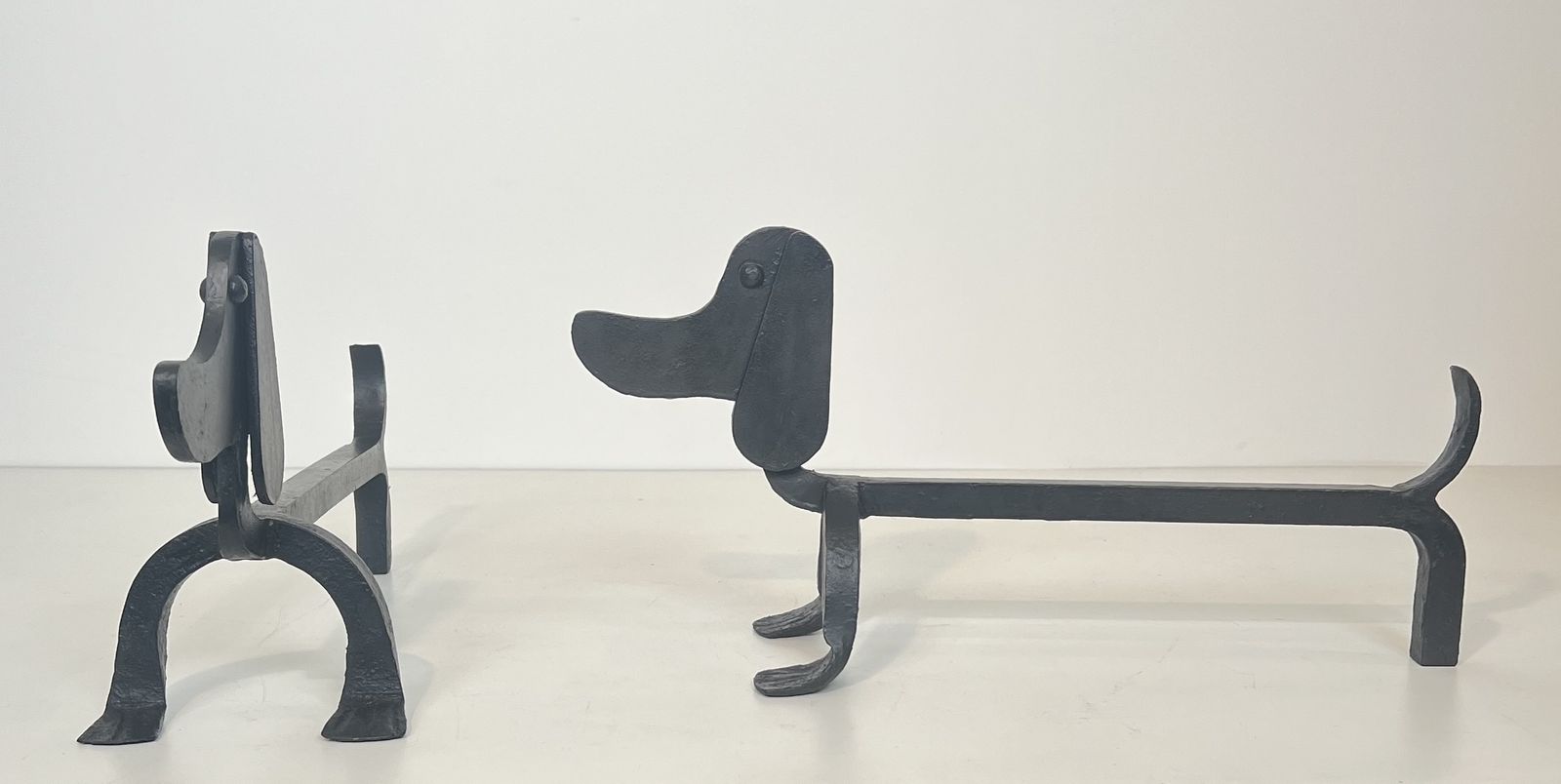 Home Fixtures Pair Of Wrought Iron Andirons Depicting Dachshunds Attributed To Edouard Schenck photo
