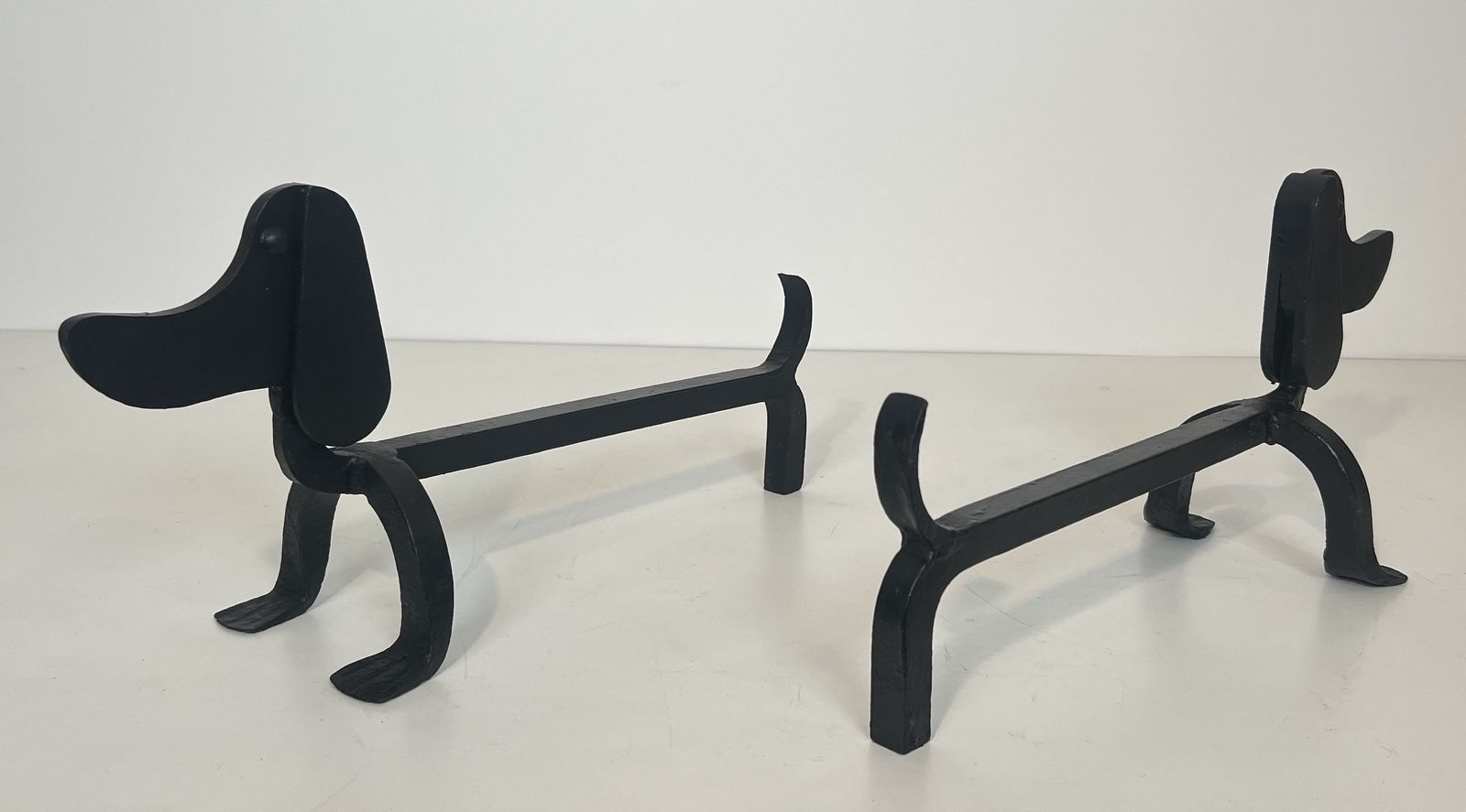 photo buy Pair Of Wrought Iron Andirons Depicting Dachshunds Attributed To Edouard Schenck