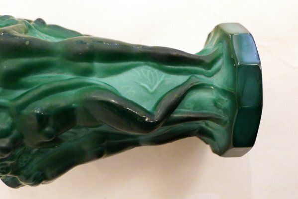 Small Czech Art Deco Vasein Malachite Green Opaline Glass With Bacchantes Attributed To Heinrich Hoffmann, 1930s photo furniture