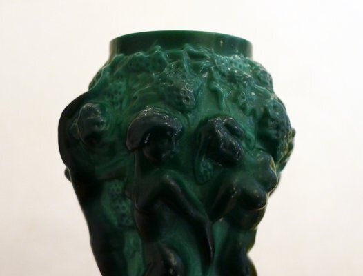Small Czech Art Deco Vasein Malachite Green Opaline Glass With Bacchantes Attributed To Heinrich Hoffmann, 1930s photo Home Decor
