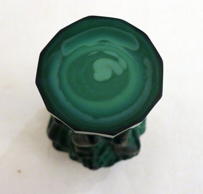 Small Czech Art Deco Vasein Malachite Green Opaline Glass With Bacchantes Attributed To Heinrich Hoffmann, 1930s photo buy
