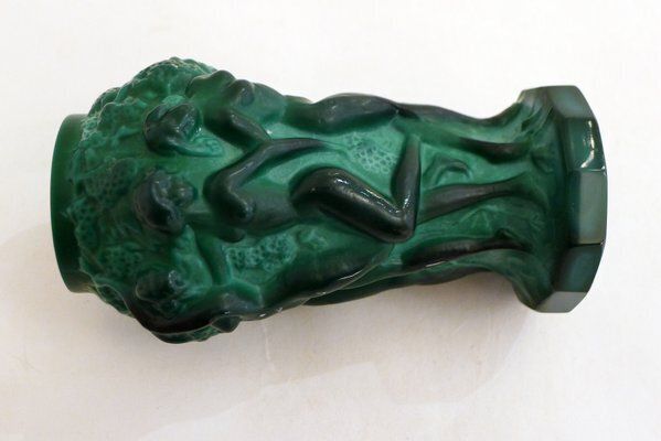 Home Decor Small Czech Art Deco Vasein Malachite Green Opaline Glass With Bacchantes Attributed To Heinrich Hoffmann, 1930s photo