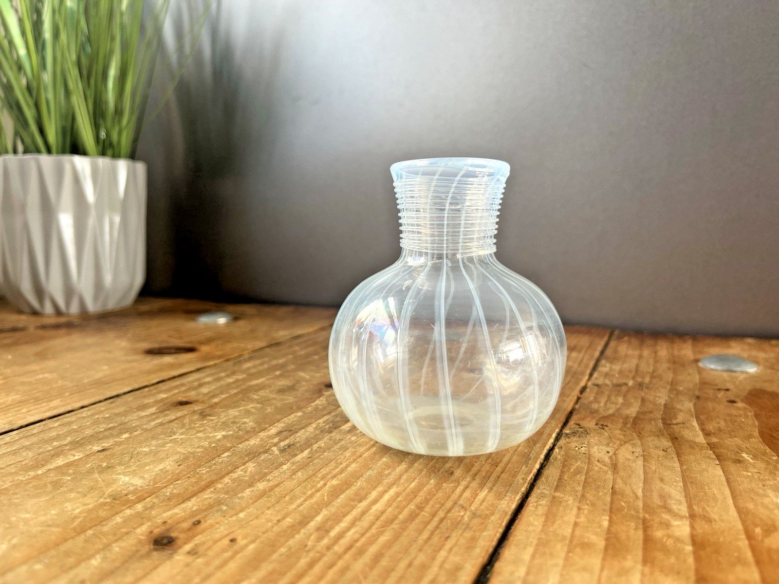 Antique 19th C Glass Opalescent Trailed Striped Miniature Bud Vase Ink Pot photo furniture