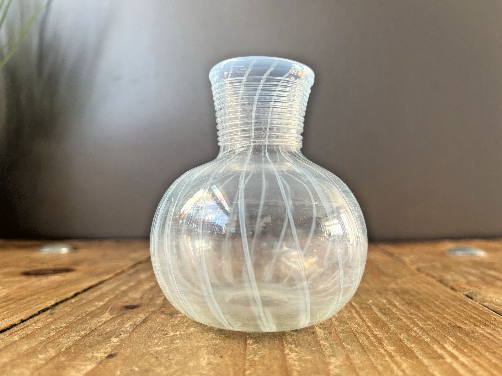 Antique 19th C Glass Opalescent Trailed Striped Miniature Bud Vase Ink Pot photo Home Decor