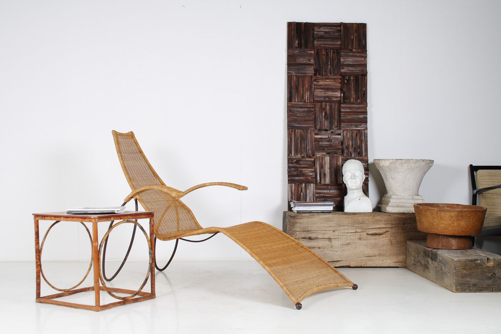 1930s Modernist Wrought Iron Frame Wicker Sun Longer Chaise With Arms And Footrest photo Furniture