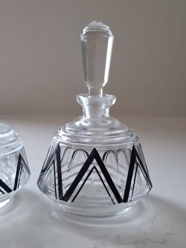 Karl Palda Perfume Bottle & Trinket Pot Art Deco Czech Crystal 1930s photo for sale