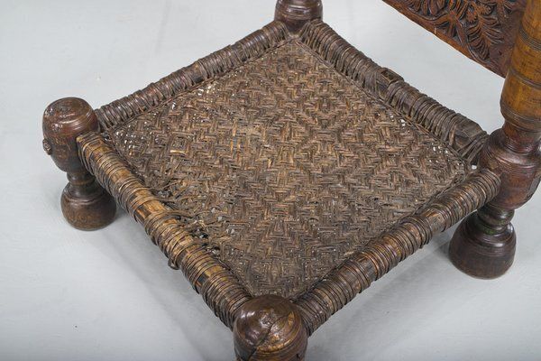 Early 20th Century Handmade Low Cedar Chair, Nuristan, 1890s photo for sale