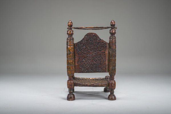 Early 20th Century Handmade Low Cedar Chair, Nuristan, 1890s photo vintage