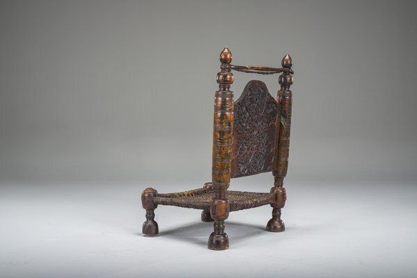 750.0 Early 20th Century Handmade Low Cedar Chair, Nuristan, 1890s photo