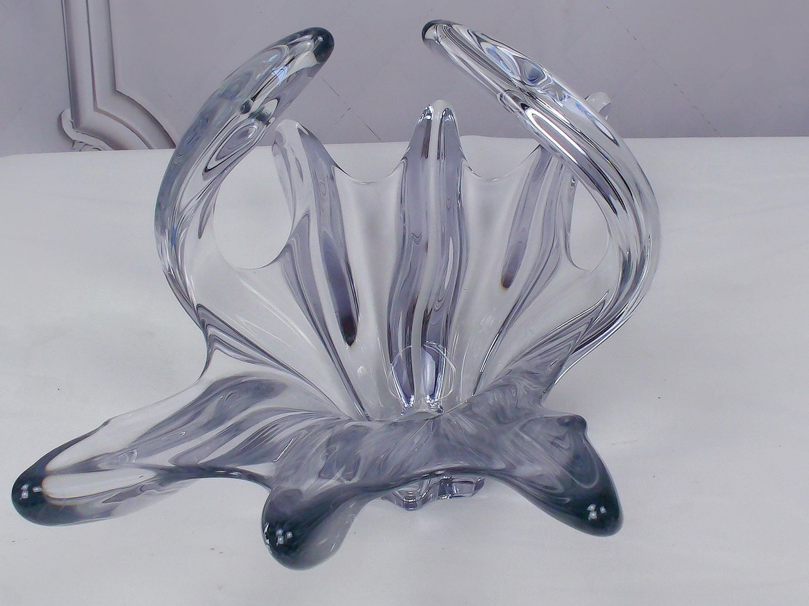 Mid Century French Crystal Glass Fruit Bowl Or Centerpiece By Art Vannes France, 1960 69. Vintage Art Glass photo for sale