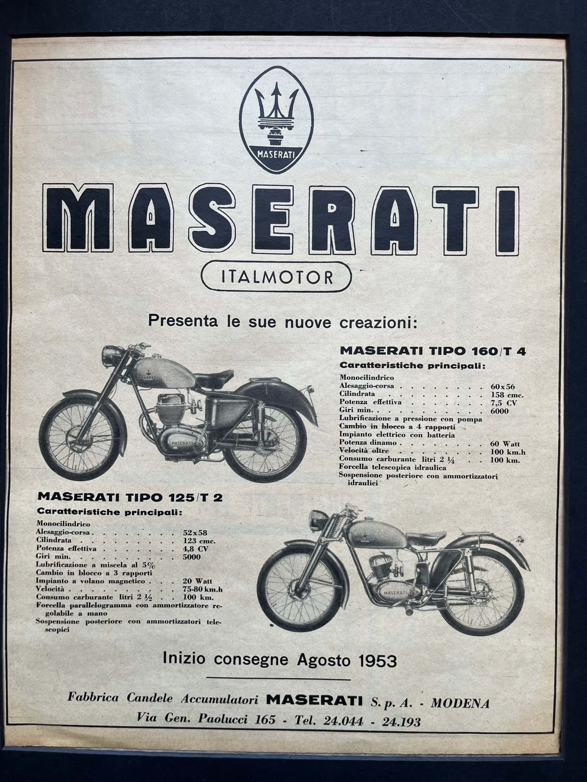 Maserati Motorcycles Advertising Print 1950s photo 85.0