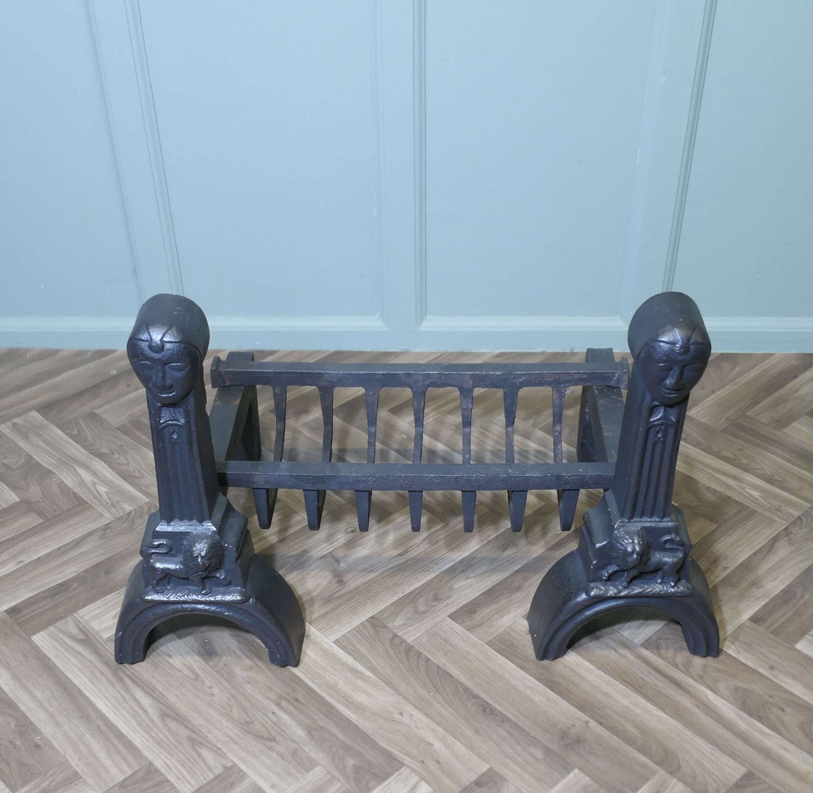 Very Heavy 19th Century Inglenook Fire Grate On Andirons48 photo for sale