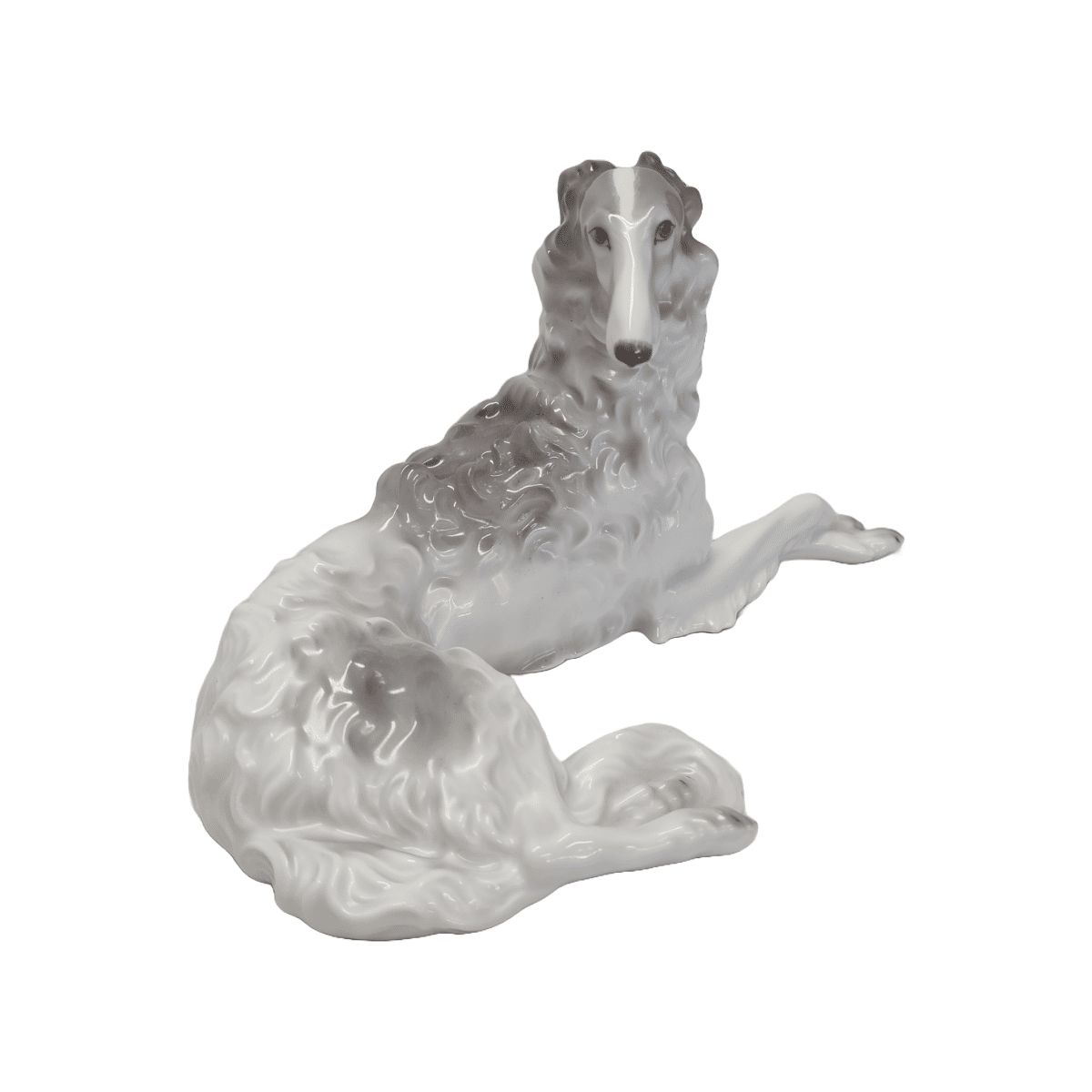 Art Deco Porcelain Borzoi Statue Schlaggenwald, 1st Half 1900s photo for sale