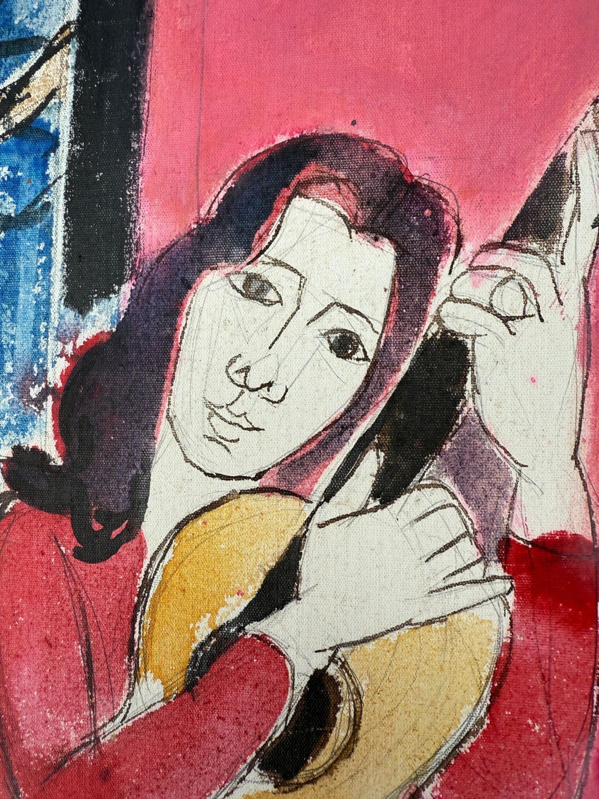 Jordi Curos Ventura Woman With Guitar Mixed Media Painting photo Art