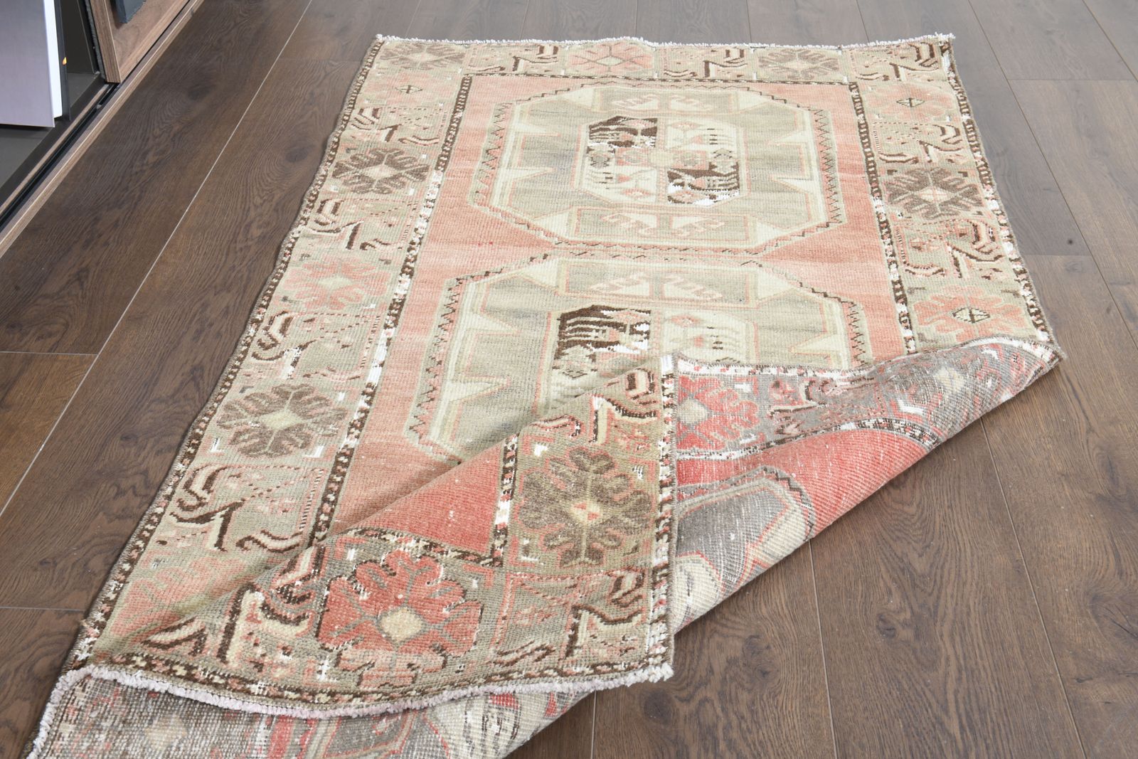 3x5'9 Ft, Orange Vintage Turkish Short Runner, Farmhouse Decor, Wool, Handmade Oushak Rug, Kitchen Decor, Stair Decor, Hallway Carpet, Washable