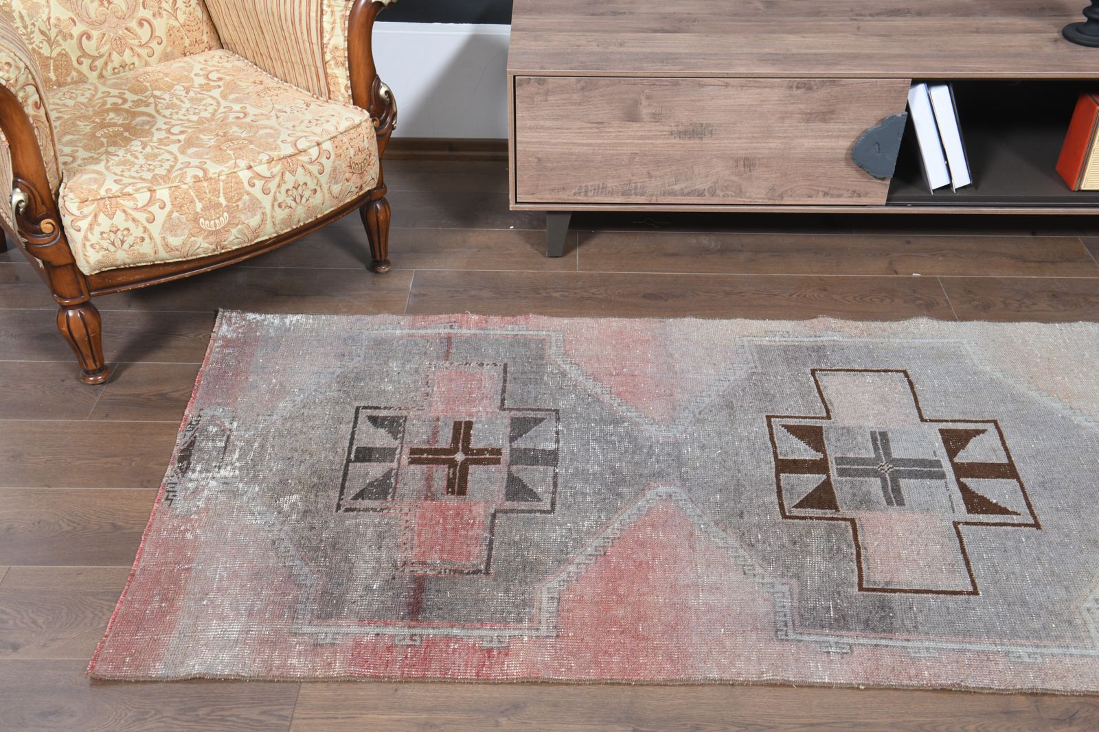 3'2x12'3 Ft, Unique Wool Vintage Turkish Runner, Handmade Oushak Rug, Grey Color, Root Dye, Washable, Stair Decor, Hallway Decor, Kitchen Decor, 3x12 photo buy