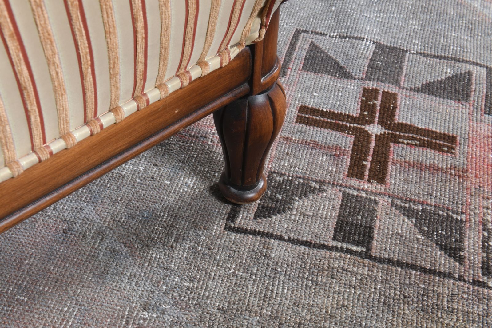 photo for sale 3'2x12'3 Ft, Unique Wool Vintage Turkish Runner, Handmade Oushak Rug, Grey Color, Root Dye, Washable, Stair Decor, Hallway Decor, Kitchen Decor, 3x12