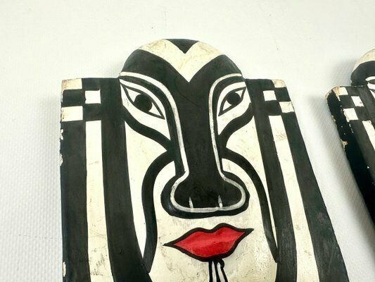 Carved And Painted Wood Masks From Bali, Set Of 2 photo Art