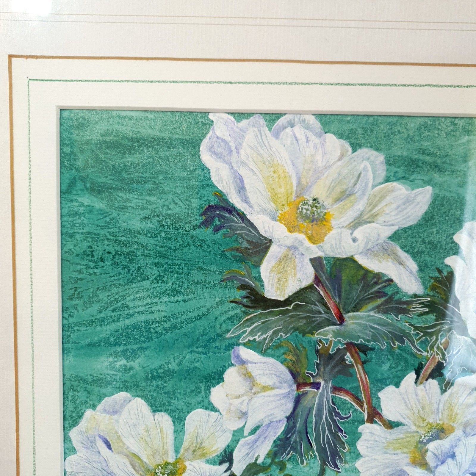 Signed Watercolour Flowers Original Painting June G. Skinner Framed Green Large photo Art