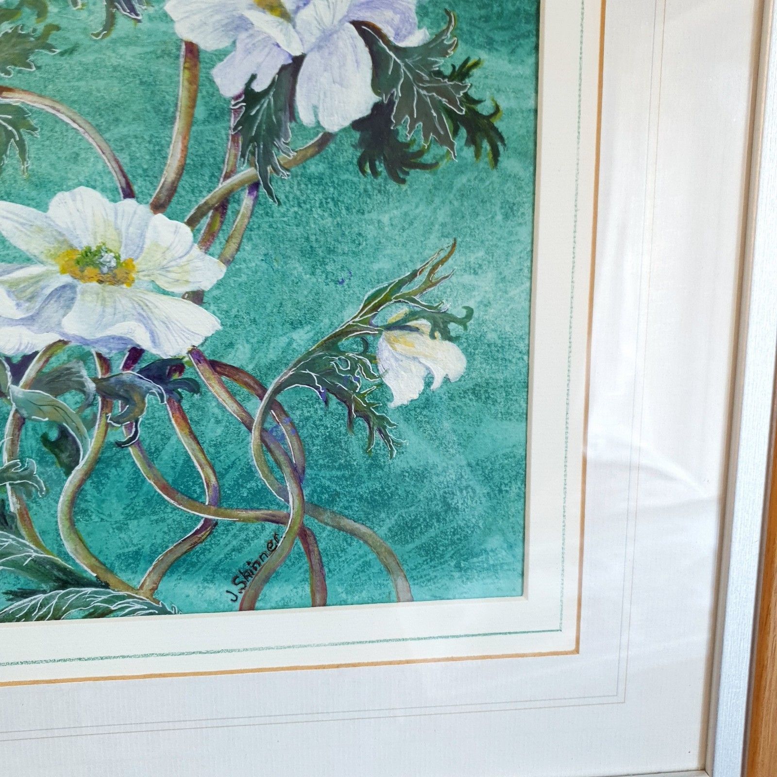 photo furniture Signed Watercolour Flowers Original Painting June G. Skinner Framed Green Large