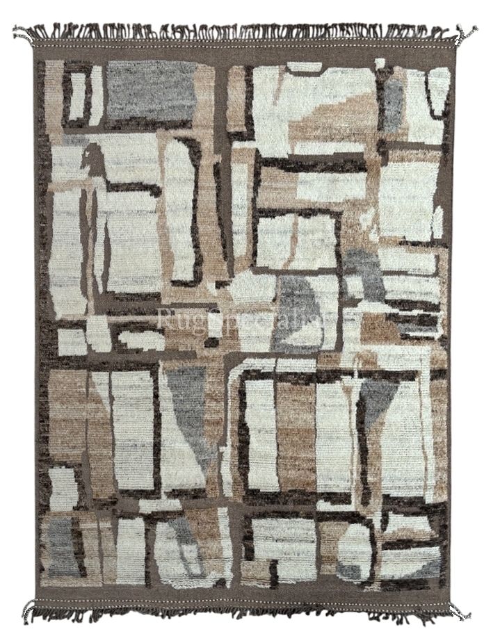275x365 Cm Vintage Hand Knotted Moroccan Design Rug, Handmade Beni Ourain Carpet. 100% Natural Wool